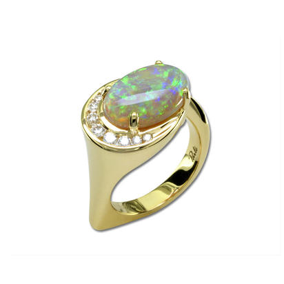 18K Yellow Gold Australian Opal/Diamond Ring 18K Yellow Gold Australian Opal/Diamond Ring