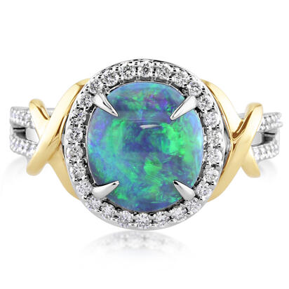 18K Yellow and White Gold Australian Black Opal/Diamond Ring 18K Yellow and White Gold Australian Black Opal/Diamond Ring
