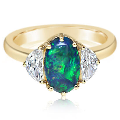 18K Yellow Gold Australian Black Opal/Diamond Ring 18K Yellow Gold Australian Black Opal/Diamond Ring