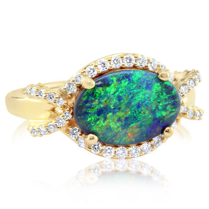18K Yellow Gold Australian Black Opal/Diamond Ring 18K Yellow Gold Australian Black Opal/Diamond Ring