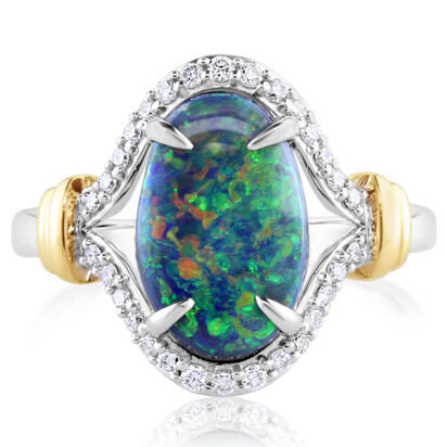 18K Yellow and White Gold Australian Black Opal/Diamond Ring 18K Yellow and White Gold Australian Black Opal/Diamond Ring