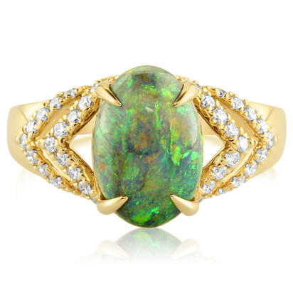18K Yellow Gold Australian Black Opal/Diamond Ring 18K Yellow Gold Australian Black Opal/Diamond Ring