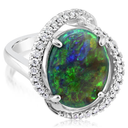 14K White Gold Australian Black Opal/Diamond Ring 14K White Gold Australian Black Opal/Diamond Ring