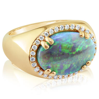 18K Yellow Gold Australian Black Opal/Diamond Ring 18K Yellow Gold Australian Black Opal/Diamond Ring