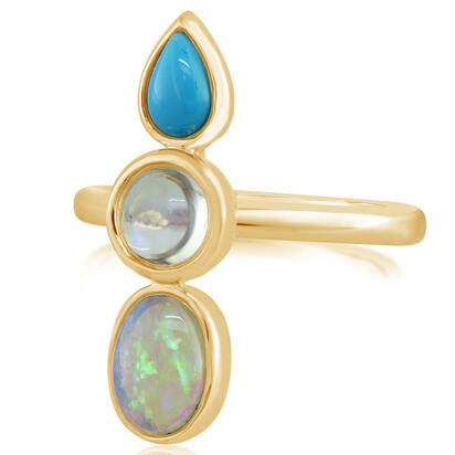 14K Yellow Gold Australian Opal/Arizona Turquoise/Moonstone Ring 14K Yellow Gold Australian Opal/Arizona Turquoise/Moonstone Ring