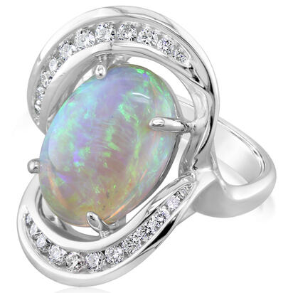 14K White Gold Australian Opal/Diamond Ring 14K White Gold Australian Opal/Diamond Ring