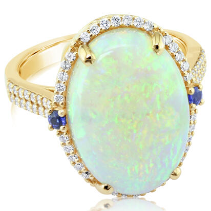 18K Yellow Gold Australian Opal/Diamond Ring 18K Yellow Gold Australian Opal/Diamond Ring