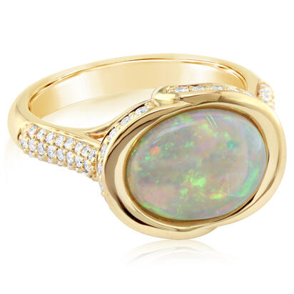 18K Yellow Gold Australian Opal/Diamond Ring 18K Yellow Gold Australian Opal/Diamond Ring
