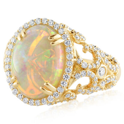 18K Yellow Gold Australian Opal/Diamond Ring 18K Yellow Gold Australian Opal/Diamond Ring