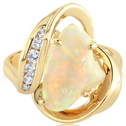14K Yellow Gold Australian Opal/Diamond Ring 14K Yellow Gold Australian Opal/Diamond Ring