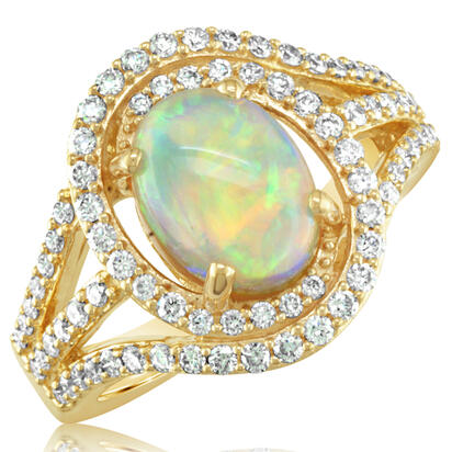 18K Yellow Gold Australian Opal/Diamond Ring 18K Yellow Gold Australian Opal/Diamond Ring