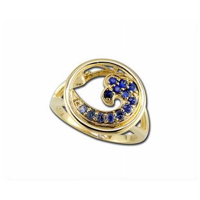 14K Yellow Gold Graduated Blue Sapphire Wave In Circle 15mm Ring 14K Yellow Gold Graduated Blue Sapphire Wave In Circle 15mm Ring