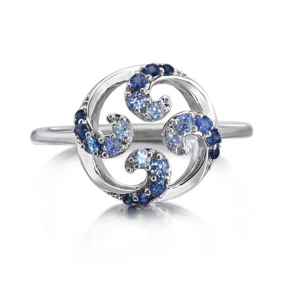 Sterling Silver Graduated Blue Sapphire Wave Ring Sterling Silver Graduated Blue Sapphire Wave Ring