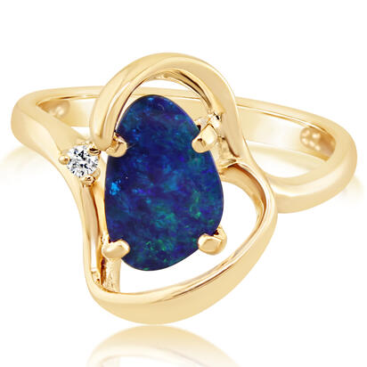 14K Yellow Gold Australian Opal/Diamond Ring 14K Yellow Gold Australian Opal/Diamond Ring