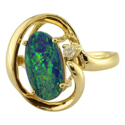 14K Yellow Gold Australian Opal/Diamond Ring 14K Yellow Gold Australian Opal/Diamond Ring