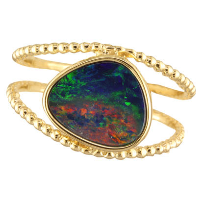 14K Yellow Gold Australian Opal Doublet Split Beaded Shank Ring 14K Yellow Gold Australian Opal Doublet Split Beaded Shank Ring