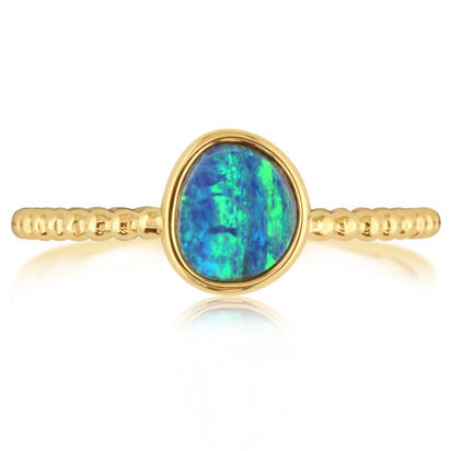 14K Yellow Gold Australian Opal Doublet Beaded Shank Ring 14K Yellow Gold Australian Opal Doublet Beaded Shank Ring