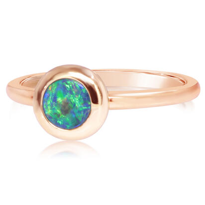 14K Yellow Gold 5mm Round Australian Opal Doublet Ring 14K Yellow Gold 5mm Round Australian Opal Doublet Ring