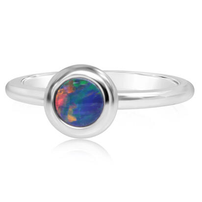 14K White Gold 5mm Round Australian Opal Doublet Ring 14K White Gold 5mm Round Australian Opal Doublet Ring