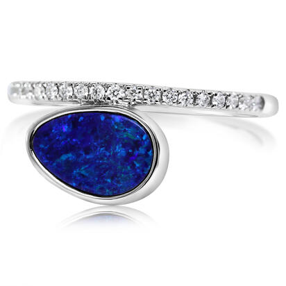 14K White Gold Australian Opal Doublet/Diamond Ring , N' 14K White Gold Australian Opal Doublet/Diamond Ring , N'