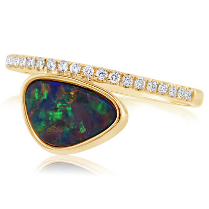 14K White Gold Australian Opal Doublet/Diamond Ring , N' 14K White Gold Australian Opal Doublet/Diamond Ring , N'