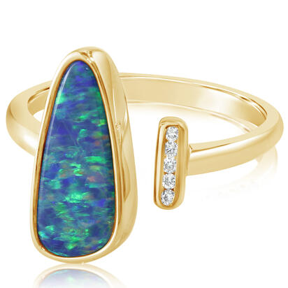 14K Yellow Gold Australian Opal Doublet/Diamond Ring , N' 14K Yellow Gold Australian Opal Doublet/Diamond Ring , N'