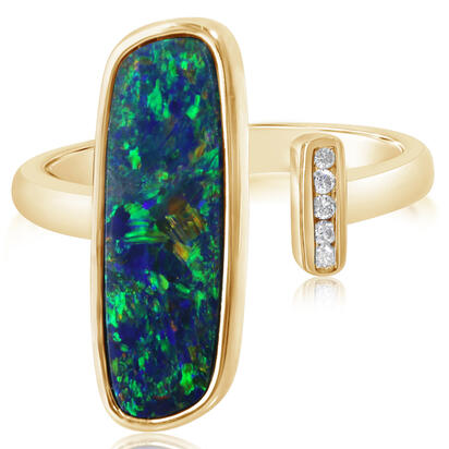 14K Yellow Gold Australian Opal Doublet/Diamond Ring , N' 14K Yellow Gold Australian Opal Doublet/Diamond Ring , N'