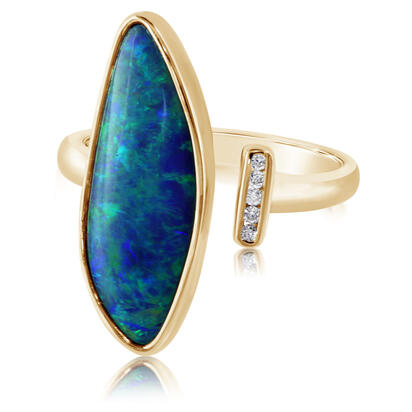 14K Yellow Gold Australian Opal Doublet/Diamond Ring , N' 14K Yellow Gold Australian Opal Doublet/Diamond Ring , N'