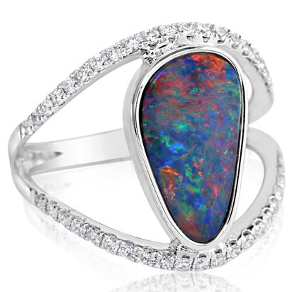 14K White Gold Australian Opal Doublet/Diamond Ring 14K White Gold Australian Opal Doublet/Diamond Ring