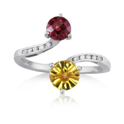 14K White Gold 6mm Round Citrine/5mm Round Rhodolite/Diamond Ring 14K White Gold 6mm Round Citrine/5mm Round Rhodolite/Diamond Ring
