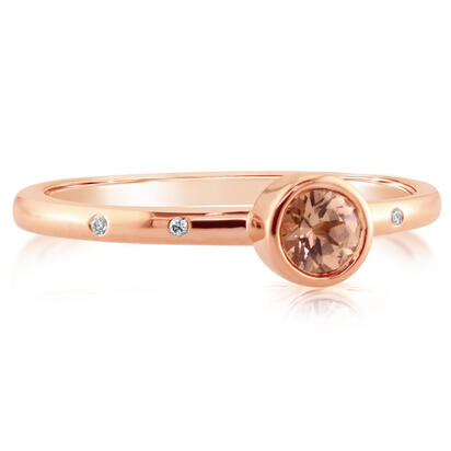 14K Rose Gold 4mm Round Lotus Garnet/Diamond Stackable Ring 14K Rose Gold 4mm Round Lotus Garnet/Diamond Stackable Ring