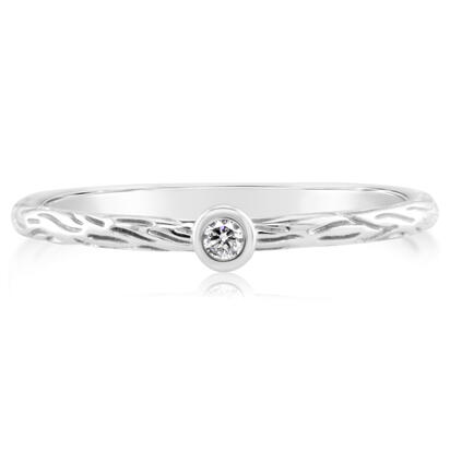 14K White Gold 2mm Diamond Stackable Ring with Wood Texture 14K White Gold 2mm Diamond Stackable Ring with Wood Texture