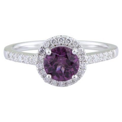 14K White Gold 6mm Round Purple Garnet/Diamond Ring 14K White Gold 6mm Round Purple Garnet/Diamond Ring