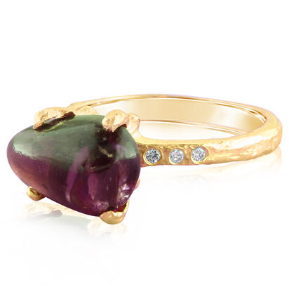 14K Yellow Gold Purple Garnet/Diamond Hammer Finish Ring 14K Yellow Gold Purple Garnet/Diamond Hammer Finish Ring