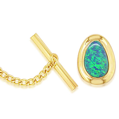 14K Yellow Gold Australian Opal Doublet Wide Bezel Tie Tac with Yellow Gold Plated Back 14K Yellow Gold Australian Opal Doublet Wide Bezel Tie Tac with Yellow Gold Plated Back
