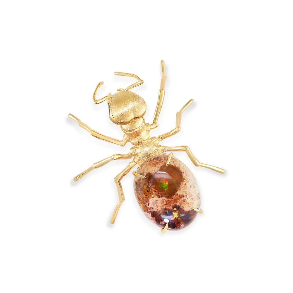 14K Yellow Gold Mexican Fire Opal/Tsavorite Fire Ant Lapel Pin 14K Yellow Gold Mexican Fire Opal/Tsavorite Fire Ant Lapel Pin