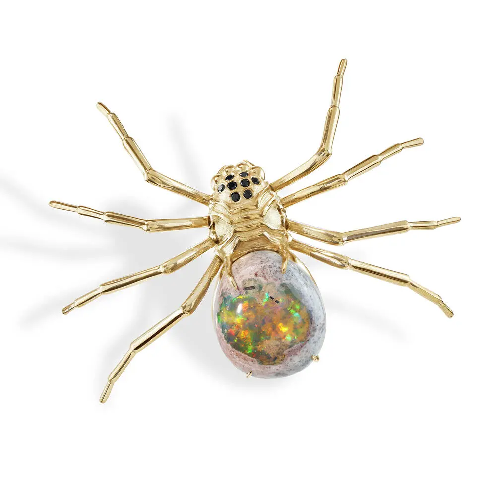 14K Yellow Gold Mexican Fire Opal/Black Diamond Lapel Pin with Yellow Plated Post/Back