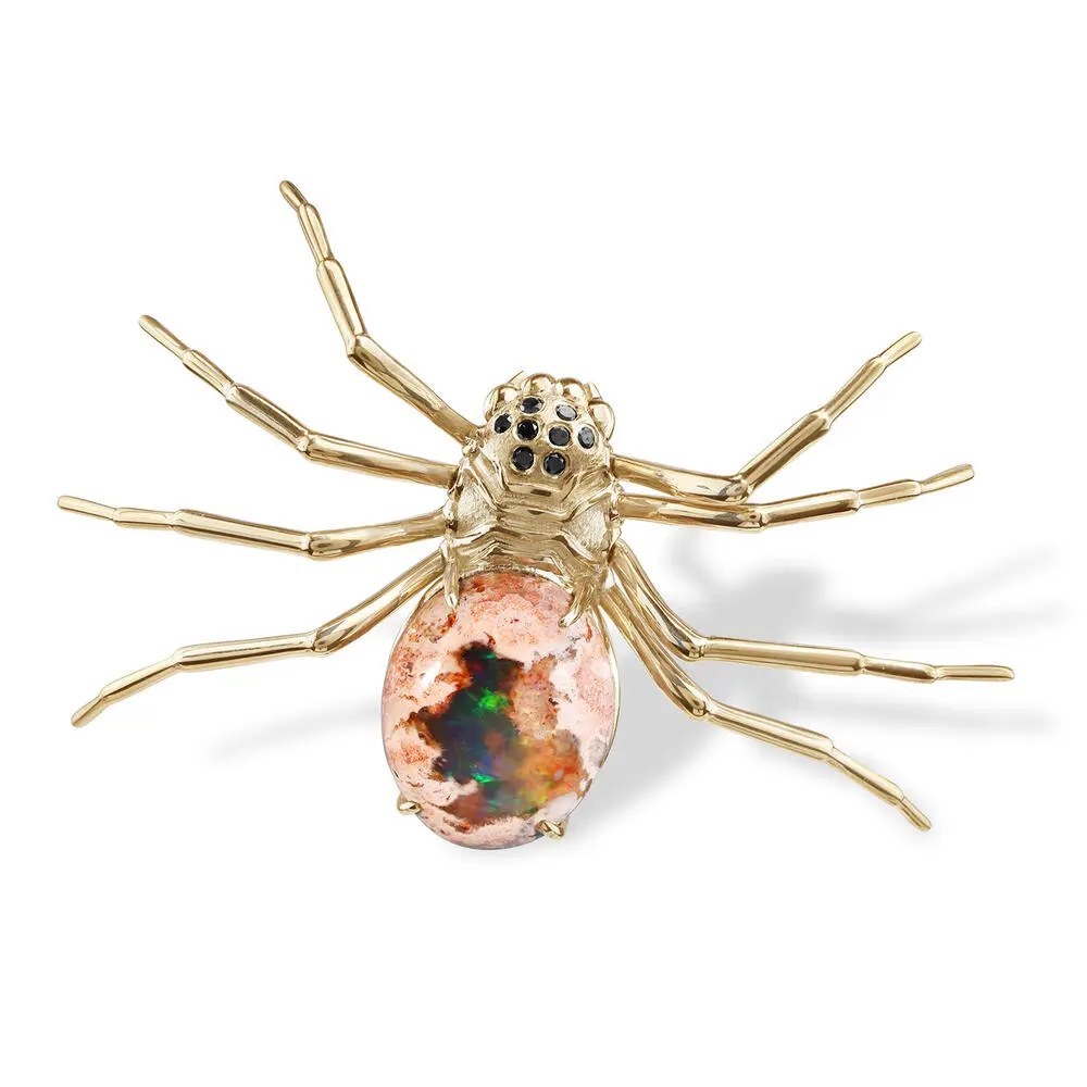 14K Yellow Gold Mexican Fire Opal/Black Diamond Lapel Pin with Yellow Plated Post/Back