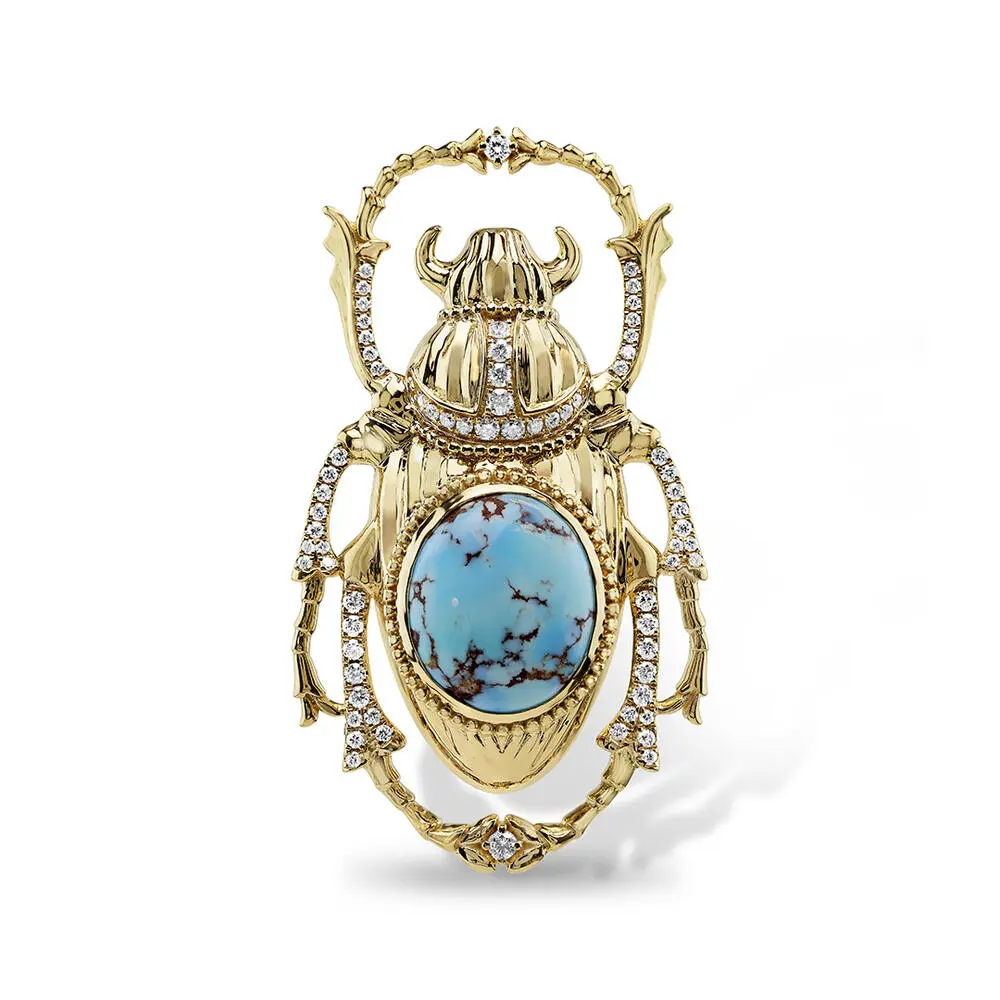 14K Yellow Gold Kazakhstan Turquoise/Diamond Scarab Brooch 14K Yellow Gold Kazakhstan Turquoise/Diamond Scarab Brooch