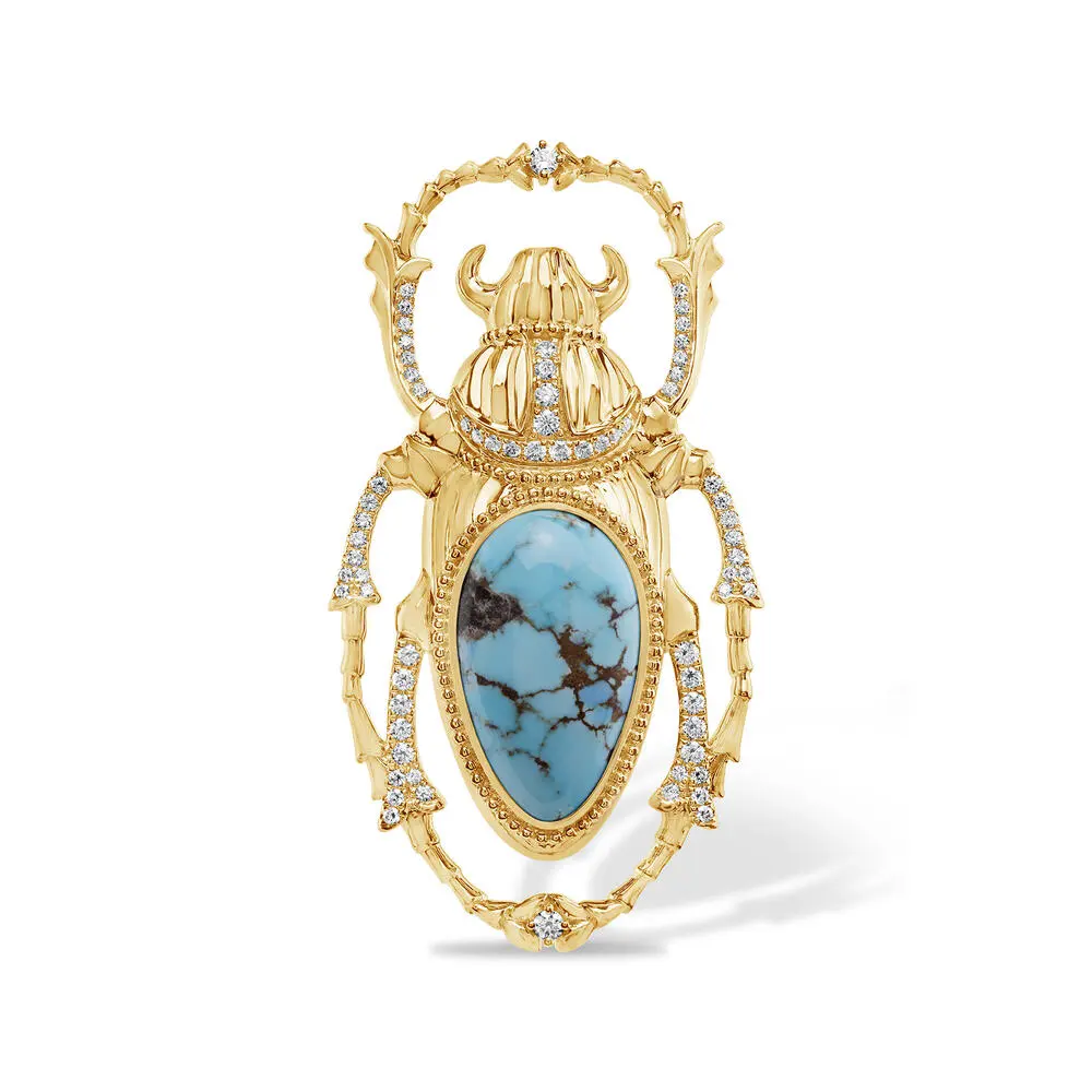 14K Yellow Golden Hills Turquoise/ Diamond Brooch