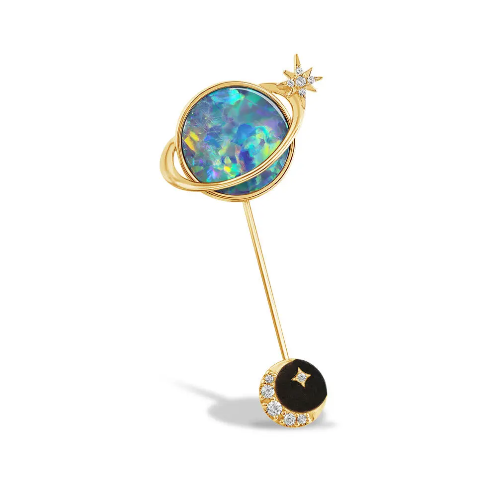 14K Yellow Gold Australian Opal Doublet/Diamond Stick Pin