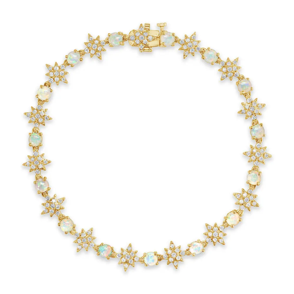 14K Yellow Gold Australian Opal/Diamond Starburst Bracelet 7 Inch 14K Yellow Gold Australian Opal/Diamond Starburst Bracelet 7 Inch