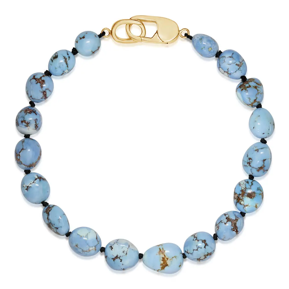14K Yellow Gold Kazakhstan Turquoise Bead Bracelet
