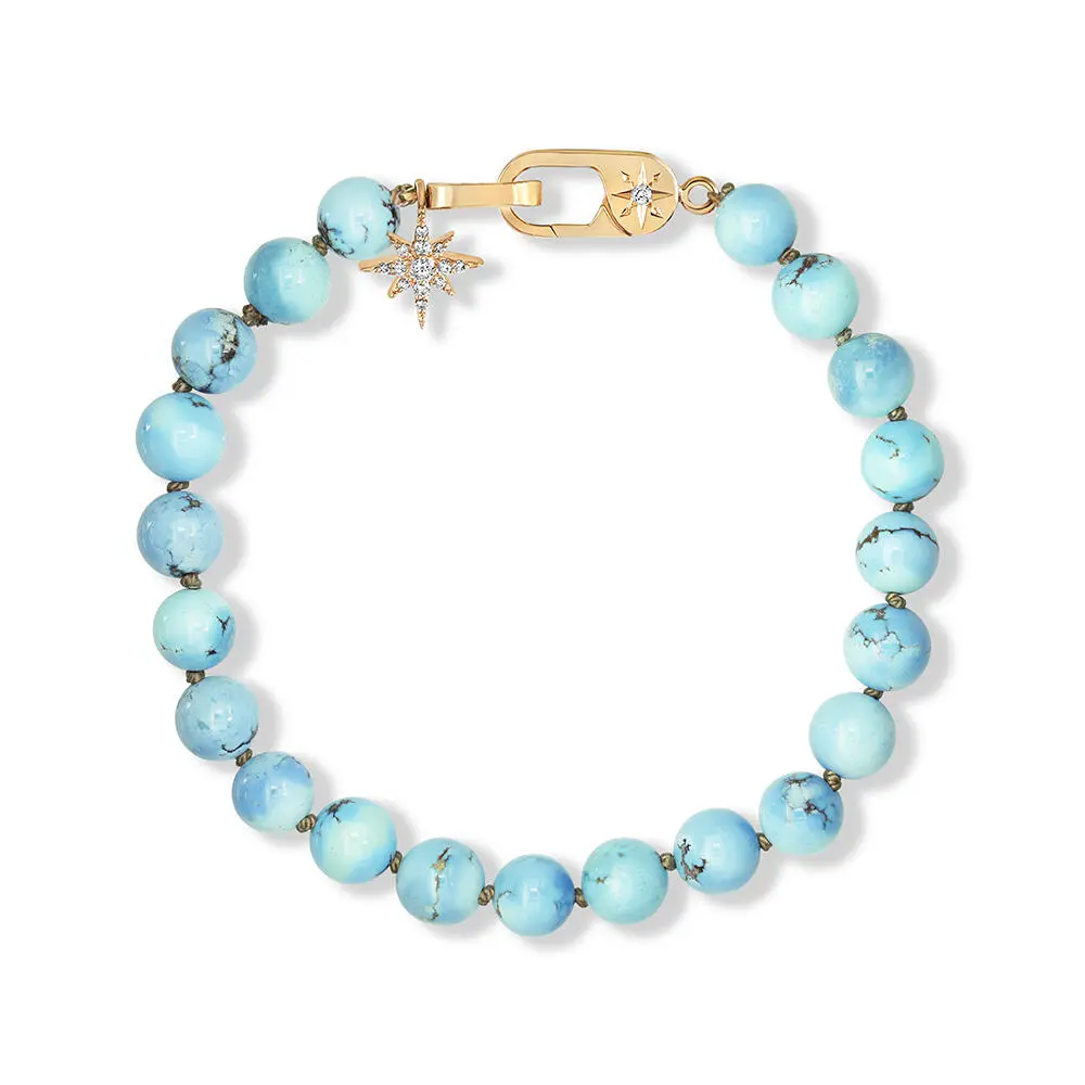 14K Yellow Gold 6.90mm-7.6mm Round Bead Golden Hill Turquoise/Diamond Strand Bracelet 14K Yellow Gold 6.90mm-7.6mm Round Bead Golden Hill Turquoise/Diamond Strand Bracelet