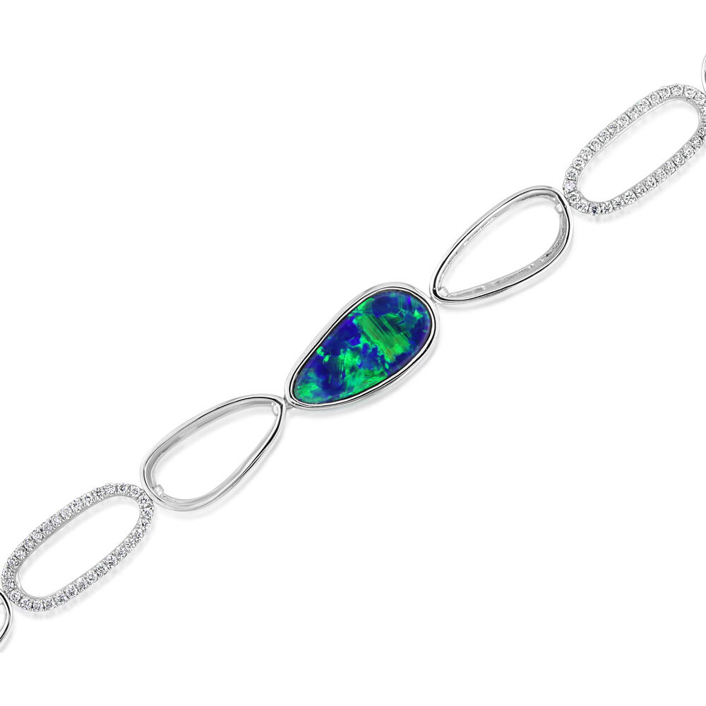14K White Gold Australian Opal Doublet/Diamond Bracelet 14K White Gold Australian Opal Doublet/Diamond Bracelet