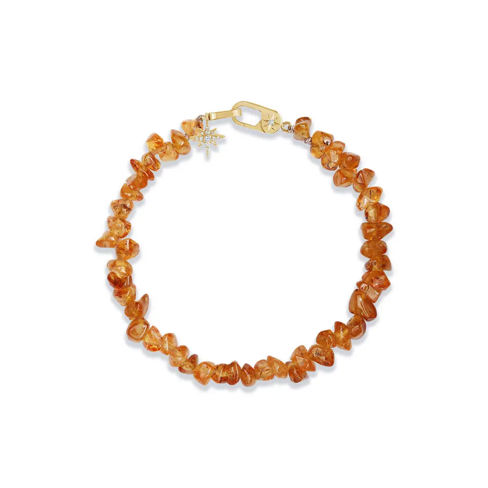 14K Yellow Gold Rough Mandarin Garnet/Diamond Bracelet