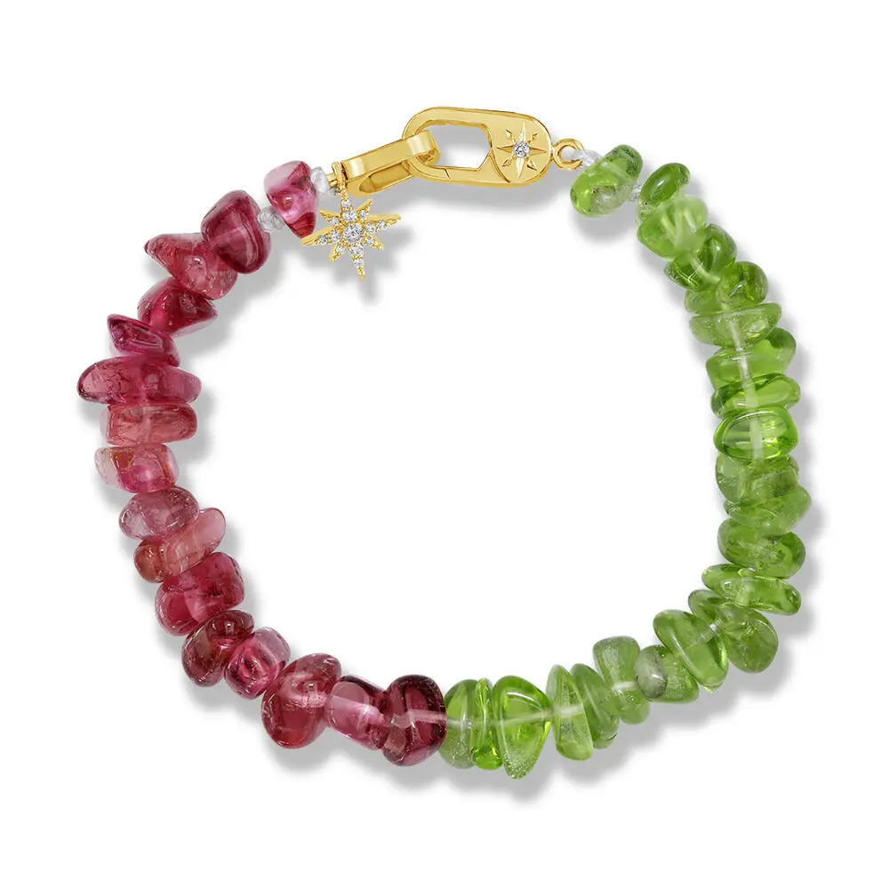 14K Yellow Gold Peridot/Pink Tourmaline/Diamond Bracelet 14K Yellow Gold Peridot/Pink Tourmaline/Diamond Bracelet
