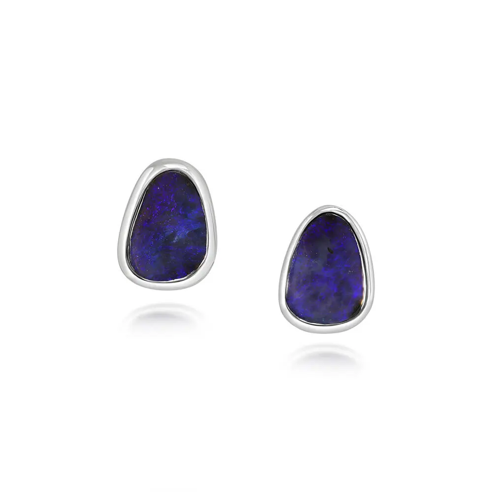 Sterling Silver Boulder Opal Plain Bezel Earrings Sterling Silver Boulder Opal Plain Bezel Earrings