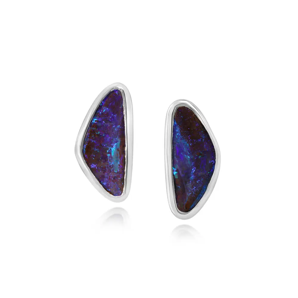 Sterling Silver Boulder Opal Plain Bezel Earrings