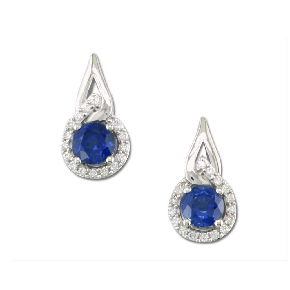 14K White Gold Blue Sapphire/Diamond Earrings